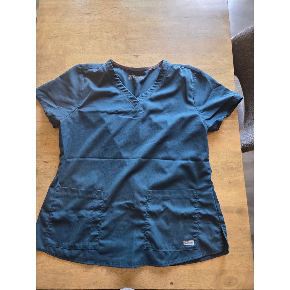 Greys Anatomy by Barco Women‎ V-Neck Scrub Top Blue Teal Short Sleeve Pockets XL